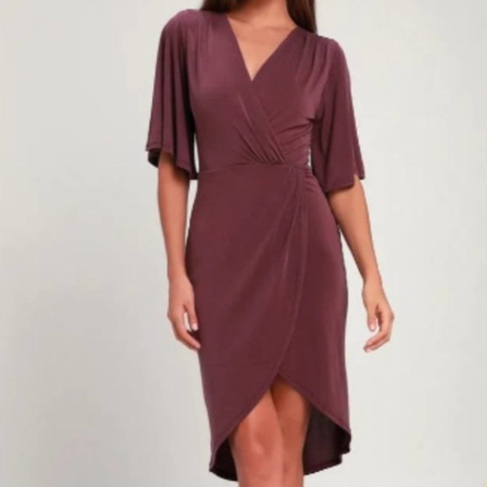 LULU'S Women's Dulcet Washed Purple Surplice Midi Dress Washed Purple Small